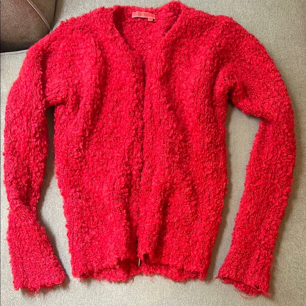 Vibrant Red Plush Cardigan Sweater